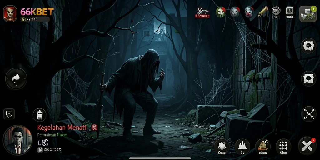 Tampilan gameplay menyeramkan dalam 66KBET menampilkan beberapa makhluk mencekam.