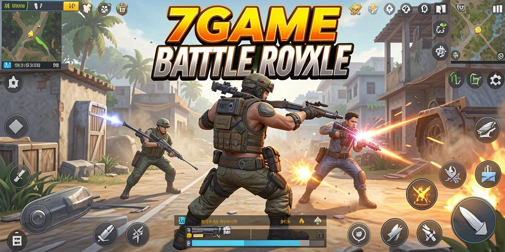 Tangkapan layar gameplay seru dari 7GAME dalam pertempuran Battle Royale.