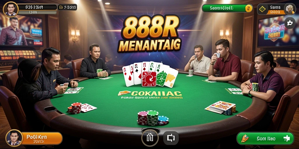 Tampilan gameplay Poker yang mendebarkan di 888R, penuh strategi dan tantangan.