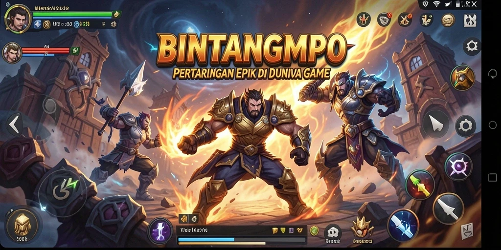 Screenshot gameplay BINTANGMPO menampilkan pertarungan yang mendebarkan.