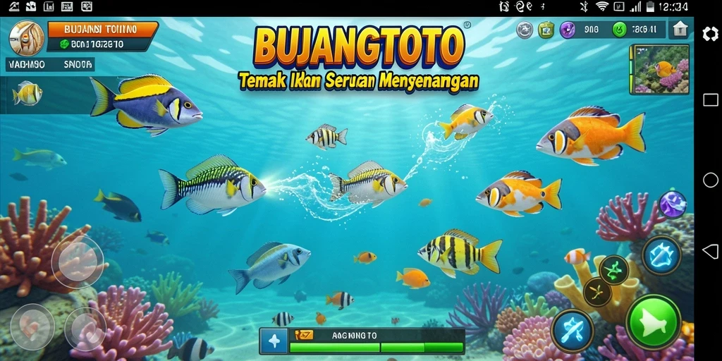 Gameplay seru BUJANGTOTO dengan aksi menembak ikan yang mendebarkan.