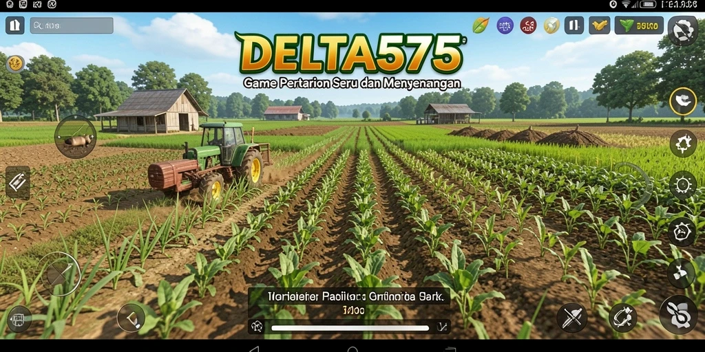 Screenshot utama DELTA575 yang menunjukkan suasana pertanian yang menawan.