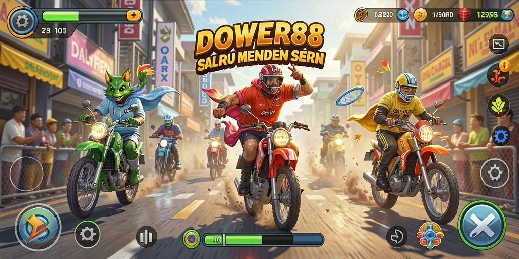 Gameplay seru DOWER88 dengan balapan mendebarkan di lintasan yang menantang.