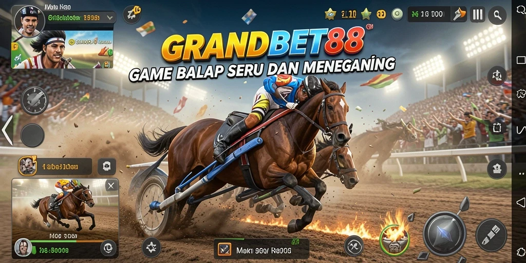 Screenshot gameplay GRANDBET88 menampilkan mobil balap yang melaju kencang di lintasan.