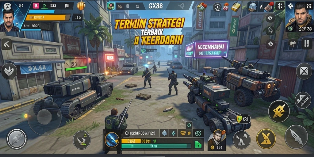 Screenshot GX88 menampilkan strategi dan pertempuran mendebarkan.