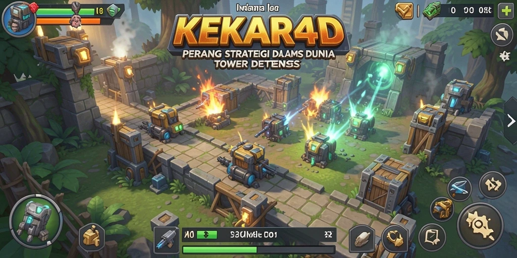 Screenshot gameplay KEKAR4D yang menampilkan pertahanan menara yang strategis.