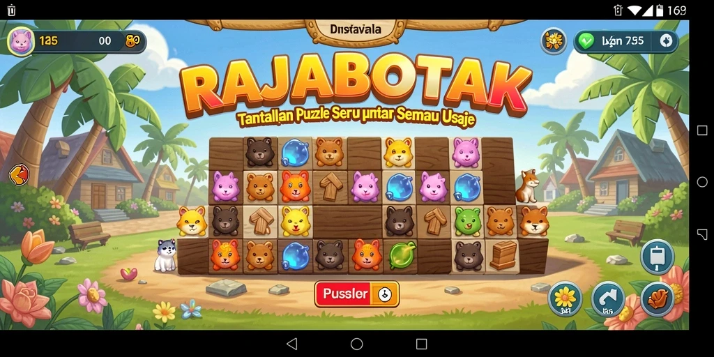 Tampak gameplay RAJABOTAK dengan berbagai teka-teki menarik.